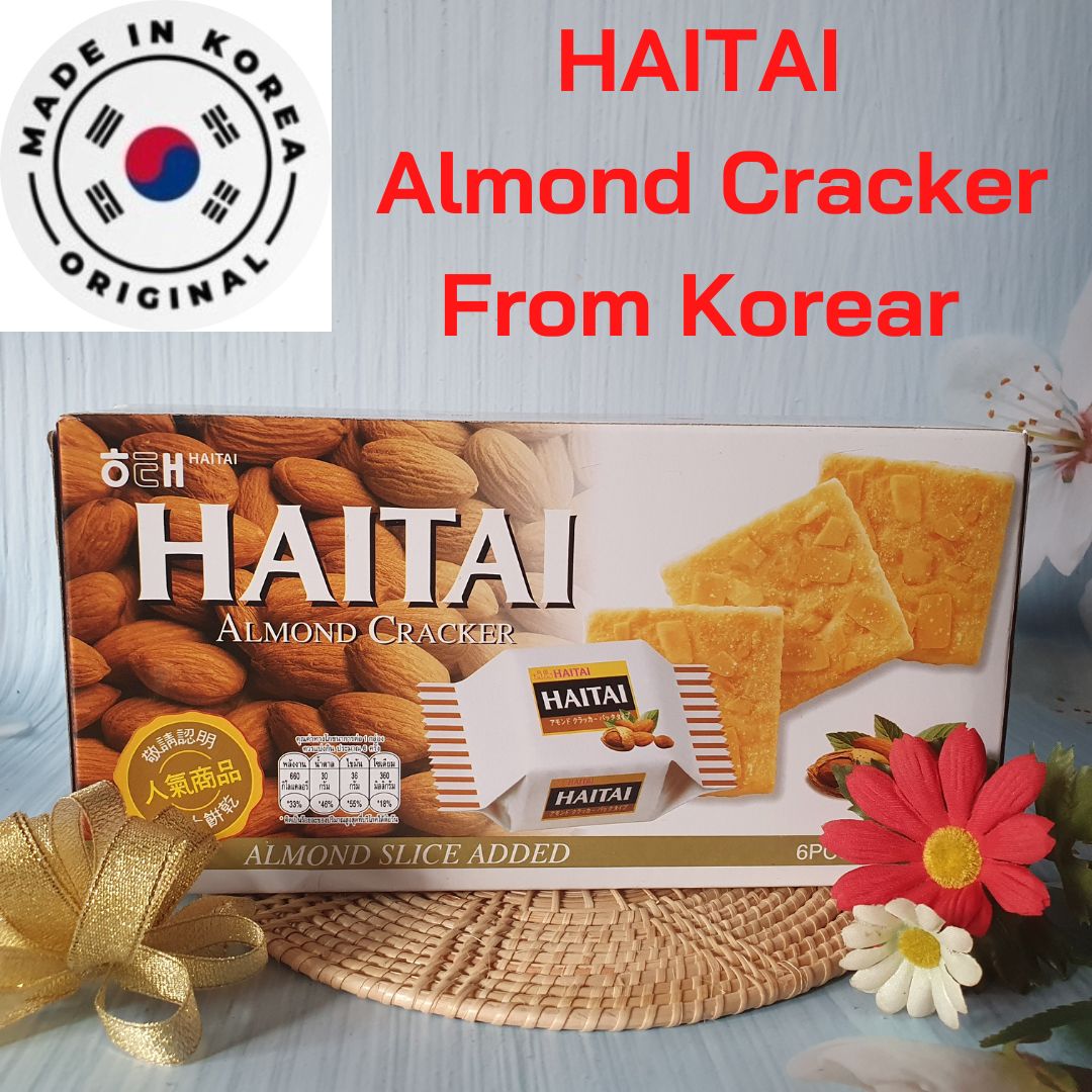HAITAI Almond Cracker ไฮไท อัลมอนด์แครกเกอร์ หน้าอัลมอนด์สไลด์ นำเข้าจากเกาหลี ขนมปังกรอบ บิสกิต อาหารเช้า อาหารว่าง 1 กล่อง 133 g. (6 ชิ้น x 6ห่อ) ราคา 89 บาท*ส่งฟรี