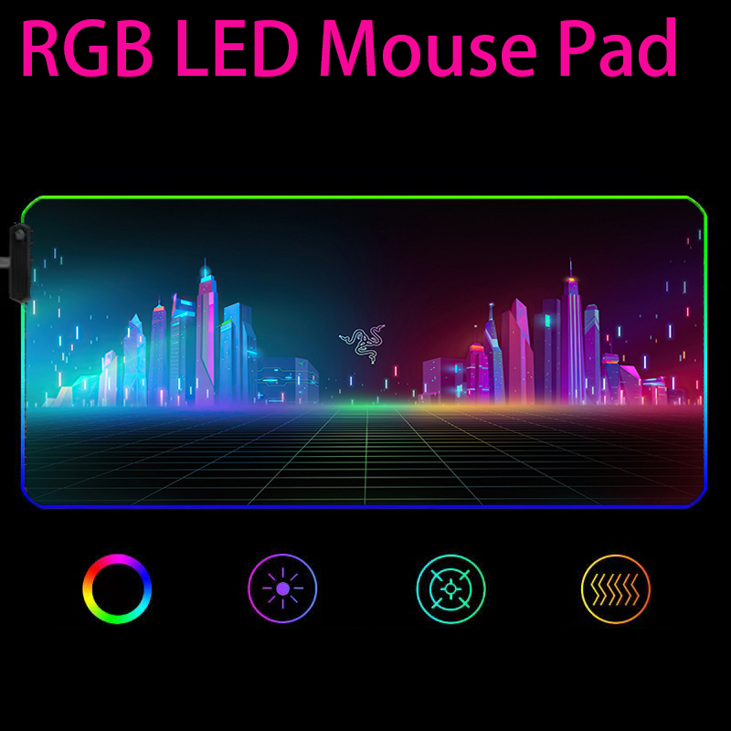 Razer Mousepad Rgb Mouse Pad Pc Gamer Gaming Accessories Led Mause Ped Mouse Mats Xxl Computer Desk Backlit Mice Mat Razer Pad