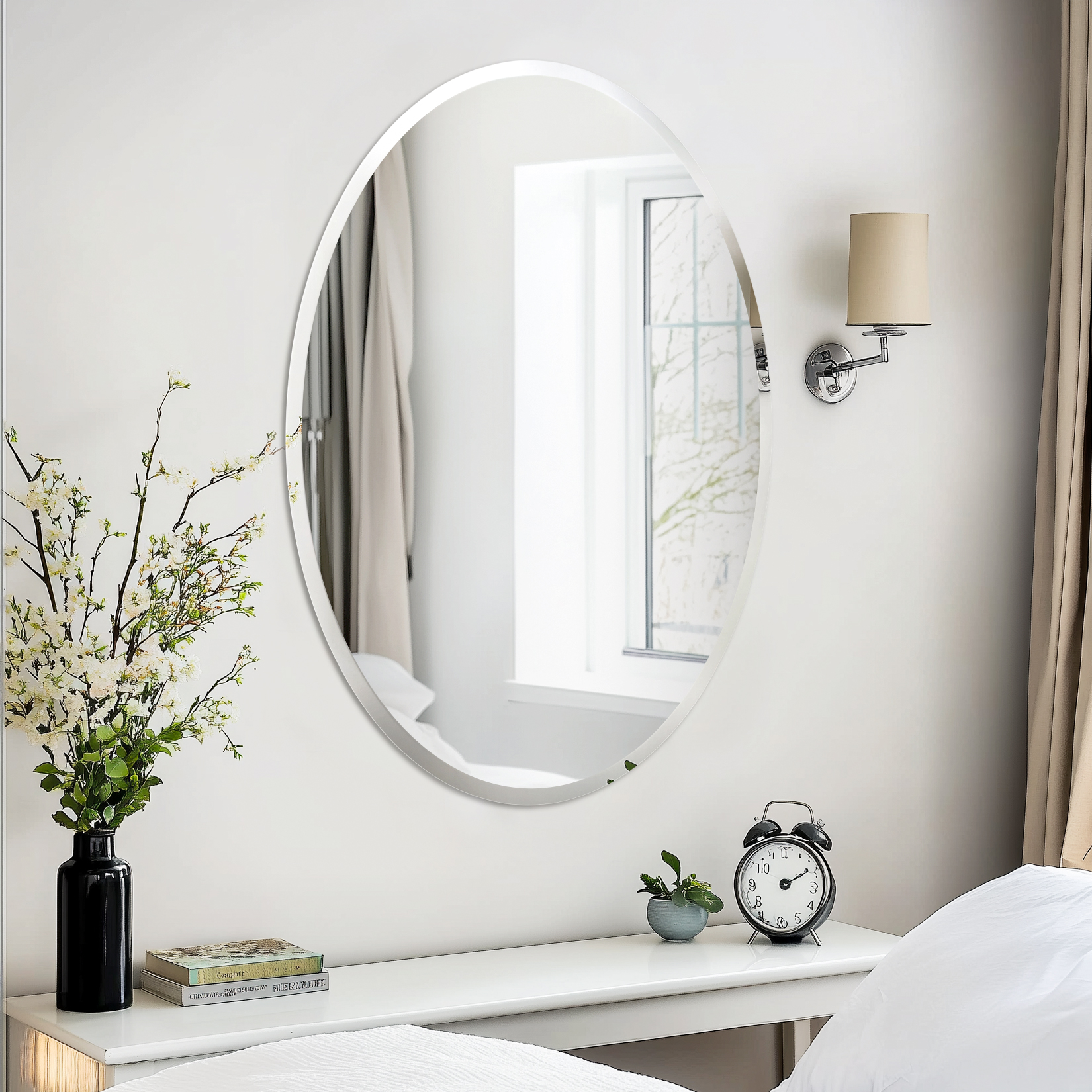 กระจกห้องน้ำ ติดผนัง กระจกติดผนัง กระจกห้องน้ำ ติดผนัง Decorative Wall Mirror: Frameless Oval Wall Mirror Silver Art Mirror Accent Bathroom Vanity Mirror for Modern Home Decor, Fireplaces,Horizontally or Vertically Hangs ราคา 1,000 บาท*ส่งฟรี