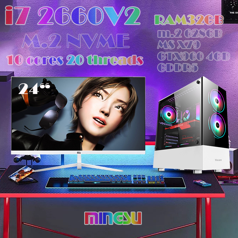 MINSU 24 นิ้ว i7 2660V2 RAM 32G M.2 SSD628GB GTX960 4G คอมพิวเตอร์เดสก์ท็อปประกอบคอมพิวเตอร์ e-sports เกมคอมพิวเตอร์ขายส่งคอมพิวเตอร์ ราคา 8,899 บาท*ส่งฟรี