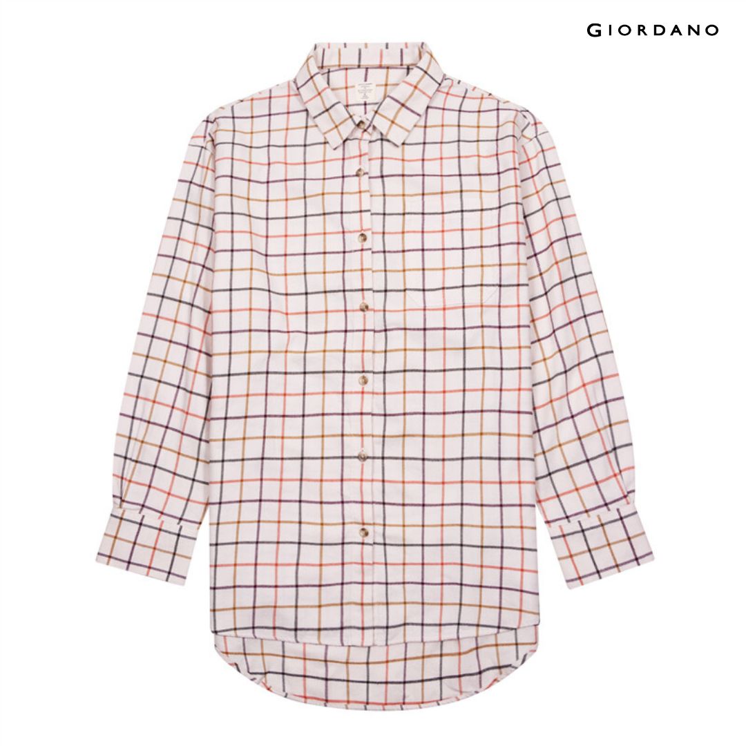 Giordano Women's Cotton Flannel Long Sleeve Loose Fit Shirts (05342603001) เสื้อเชิ้ตผู้หญิง ราคา 435 บาท*ส่งฟรี
