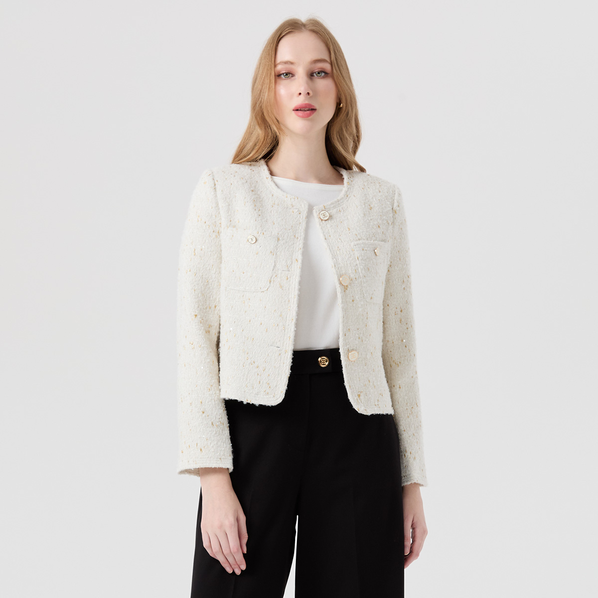 ESPADA เสื้อแจ็คเกตผ้าทวีต ผู้หญิง สีไอเวอรี่ | Tweed Jacket | 05017 ราคา 1,817 บาท*ส่งฟรี