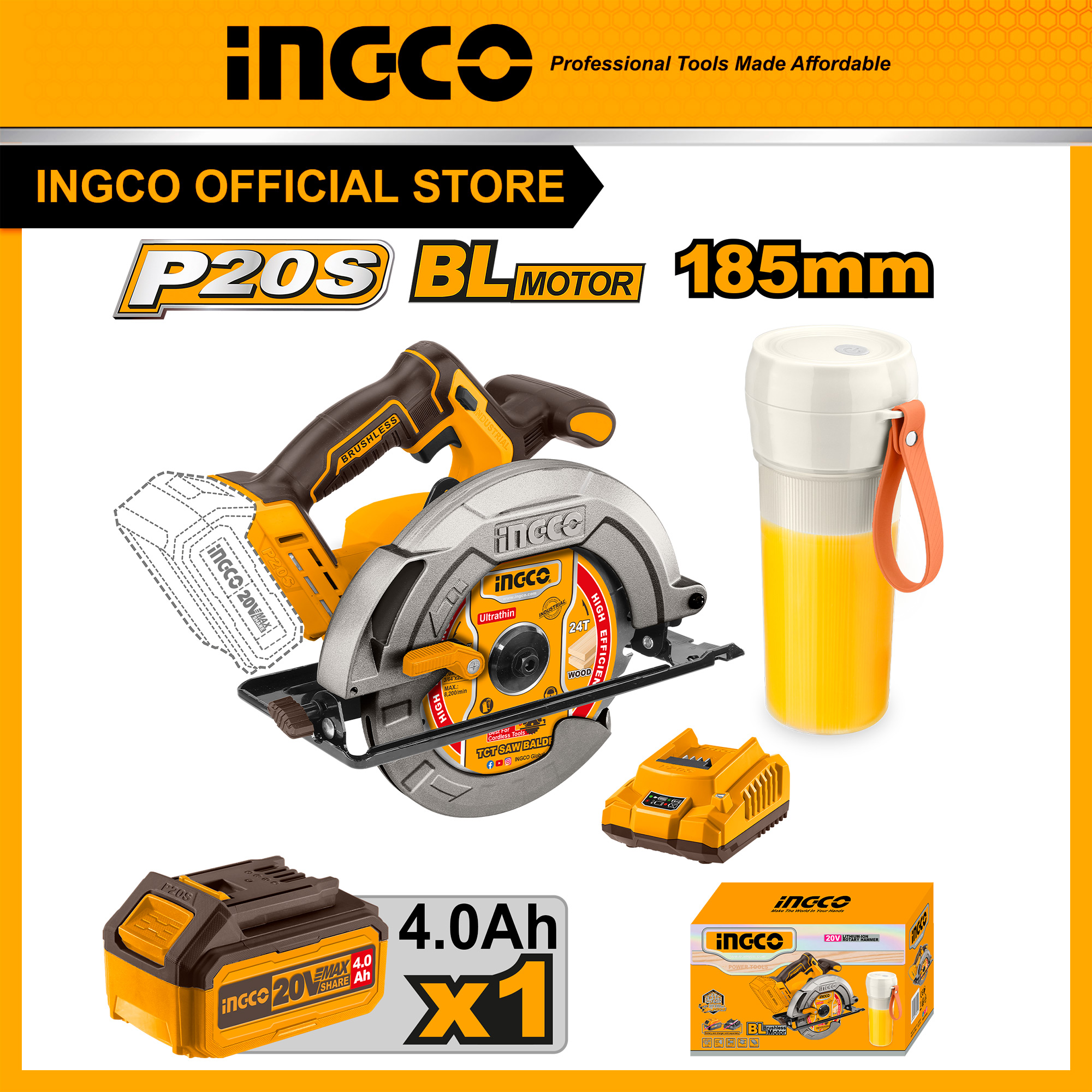 INGCO Combo Set เลื่อยวงเดือน 7"+เครื่องปั่นแบบพกพา COSLI240207 - ยี่ห้อ Ingco ราคา 3,840 บาท*ส่งฟรี