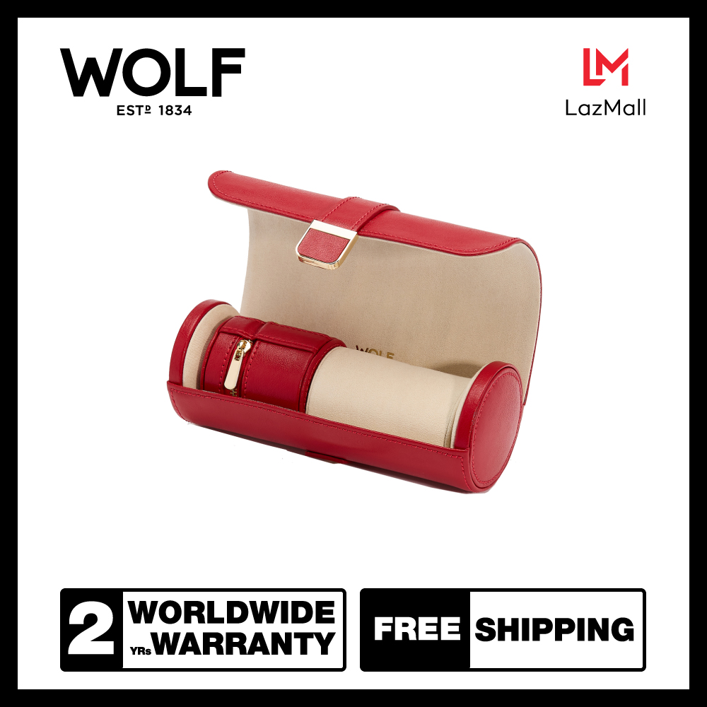 กล่องหมุน กล่องนาฬิกา WOLF1834 รุ่น Palermo Double Watch Roll With Jewelry Pouch (Red) ราคา 13,200 บาท*ส่งฟรี