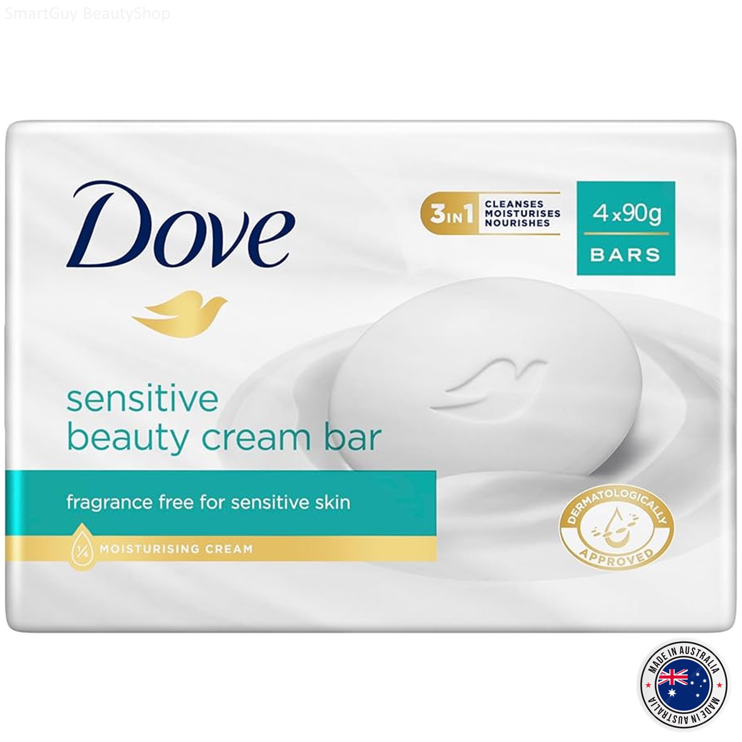 Dove Sensitive Beauty Cream Bar 4X90G, Gentle Bath Soap for Sensitive Skin, Genuine Product Imported from Australia, Ready to Ship, Pack of 4 Bars. ราคา 590 บาท*ส่งฟรี