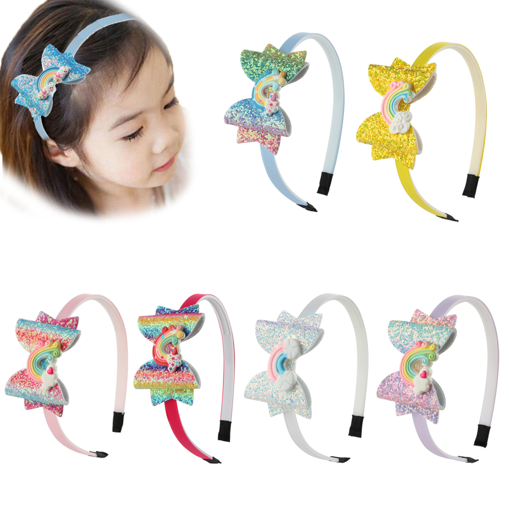 QEANC เด็กสาวหวาน Rainbow Shiny Bows ที่คาดผมติดเลื่อม Headdress ห่วงรัดผม Hairbands