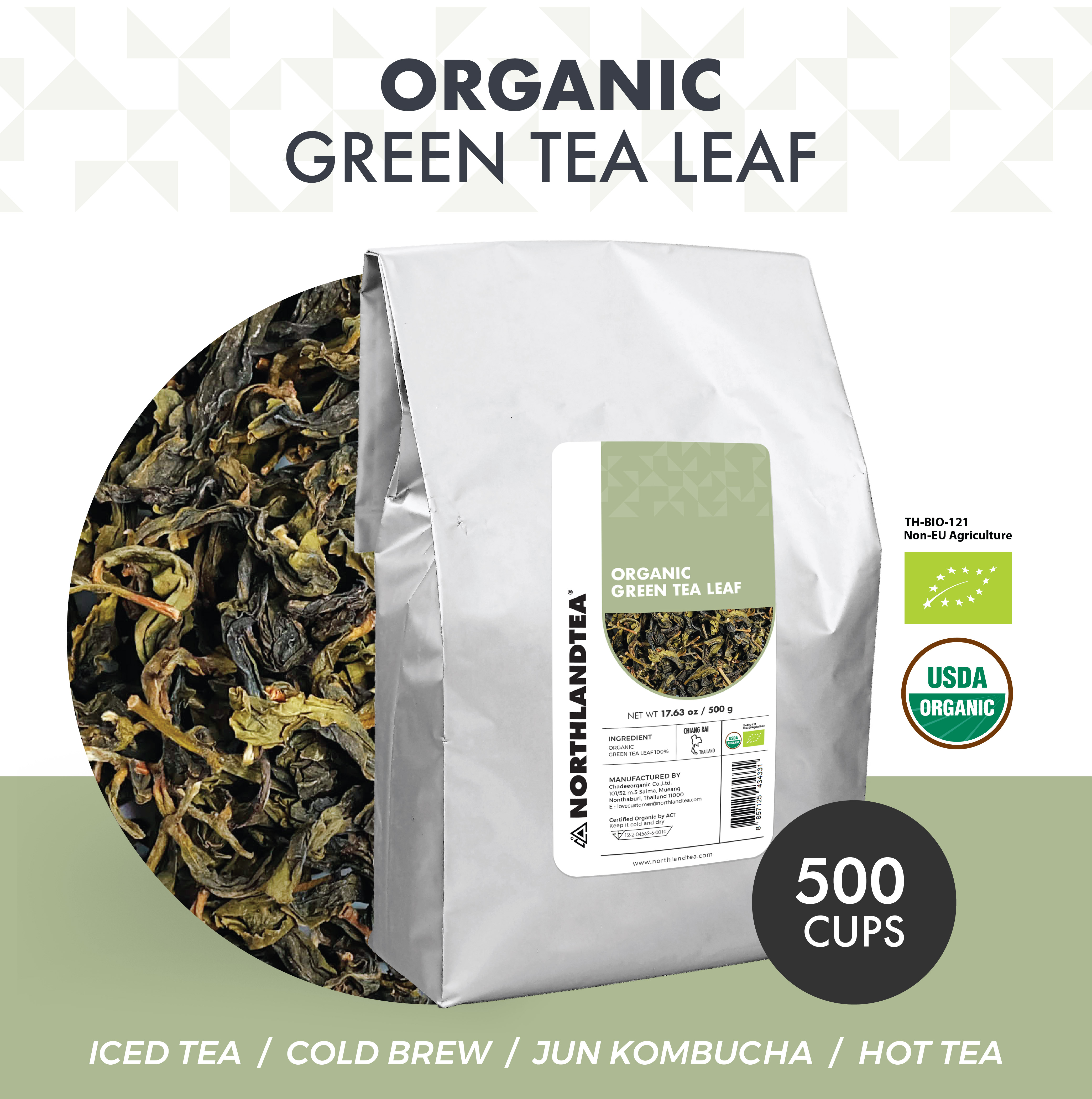 Organic Green tea leaf 500g - Certified USDA & EU Organic - Loose Leaf tea - Freshest production directly from farm - HOT TEA / ICED TEA / COLD BREW / KOMBUCHA and etc. - Northlandtea ราคา 1,800 บาท*ส่งฟรี