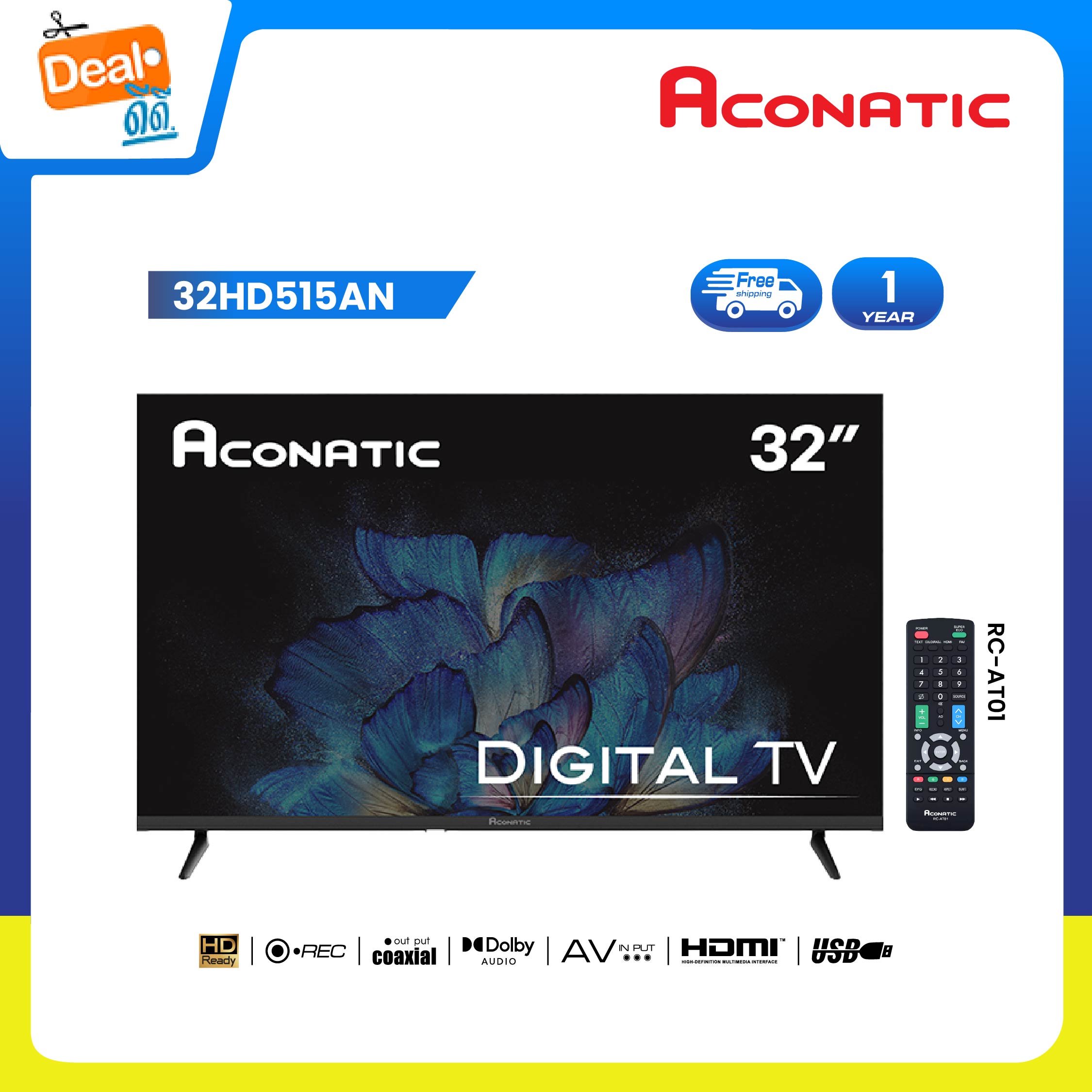 New Aconatic Tv 32 Inch Led Digital Tv Hd Model 32Hd515An Led Digital Tv, No Need to Use a Digital Box (1 Year Warranty) ราคา 3,790 บาท*ส่งฟรี