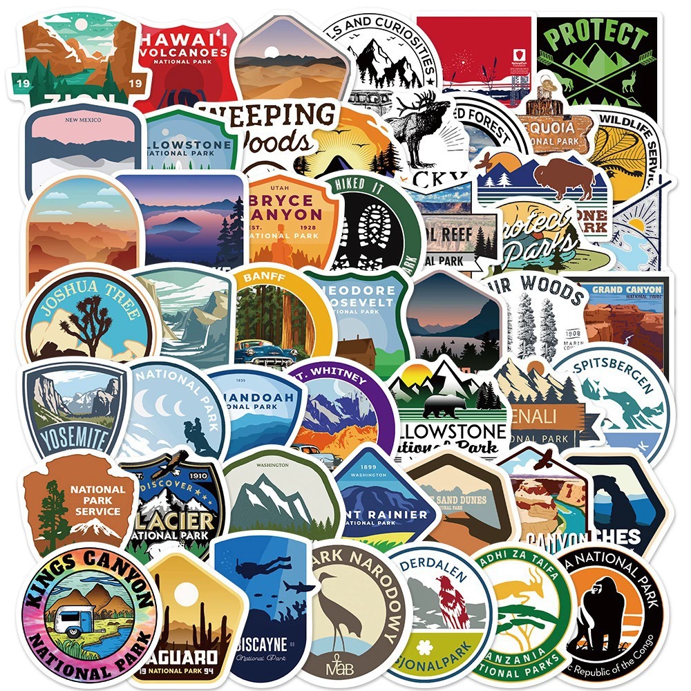 พร้อมส่ง! Camping outdoor travel cooking การตั้งแคมป์ adventure สติกเกอร์ ตกปลา PARK สเก็ตบอร์ด 50 ชิ้น sticker