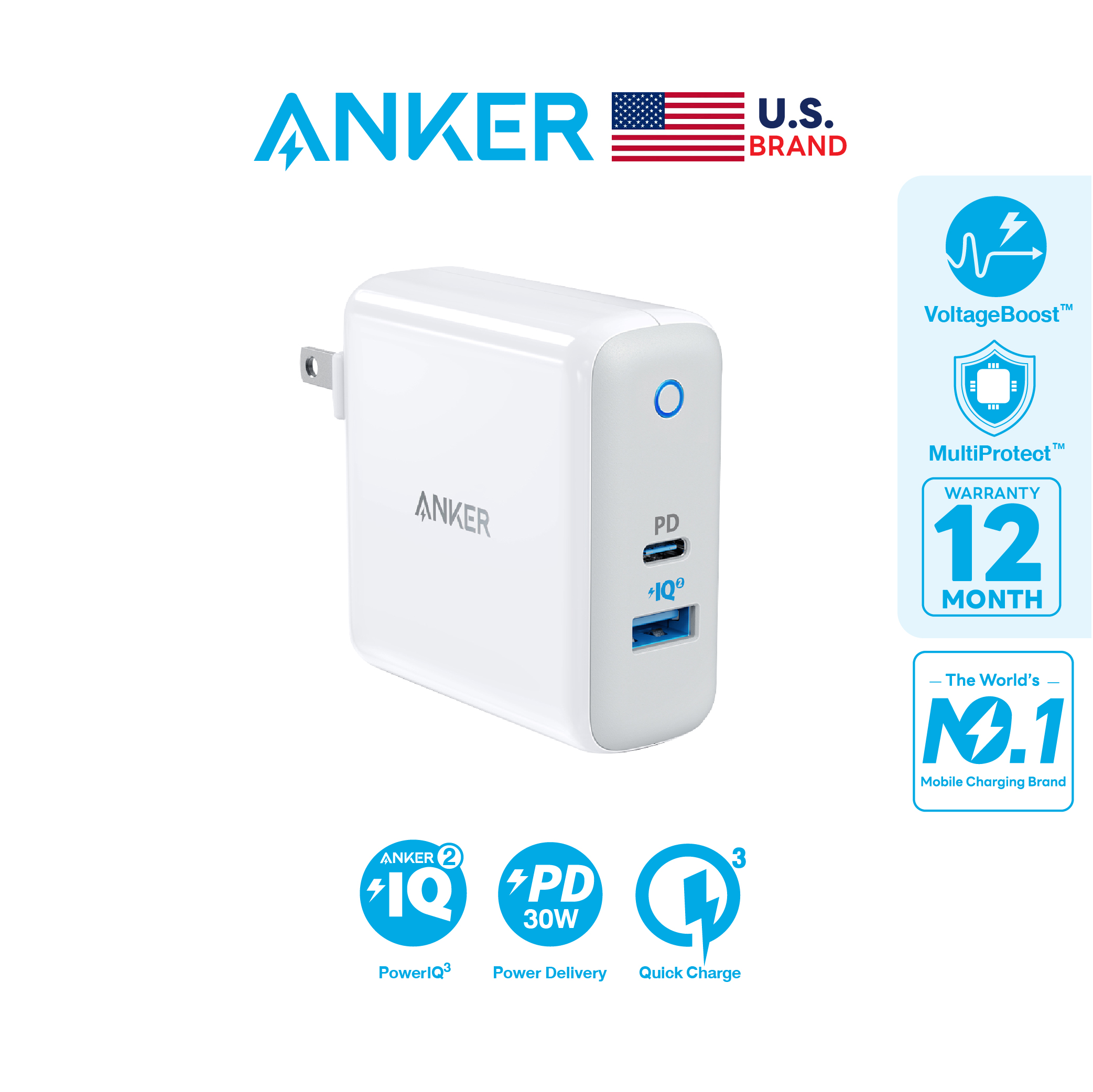 [หัวชาร์จเร็ว PD 30W] Anker PowerPort II PD (30W) with 1PD and 1 PIQ2.0 ...