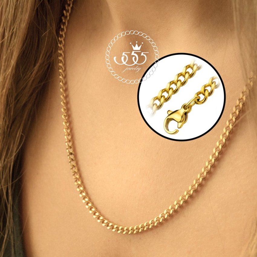 555jewelry สร้อยคอลายโซ่ตัดแบน รุ่น MNC-C074-B (สี Yellow Gold)