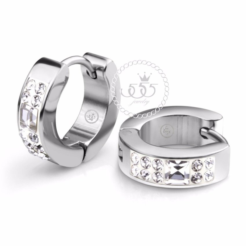 555jewelry ต่างหู สแตนเลสสตีล - ต่างหูห่วงดีไซน์สวยเก๋ รุ่น MNC-ER608-A (สี - สตีลเงิน)