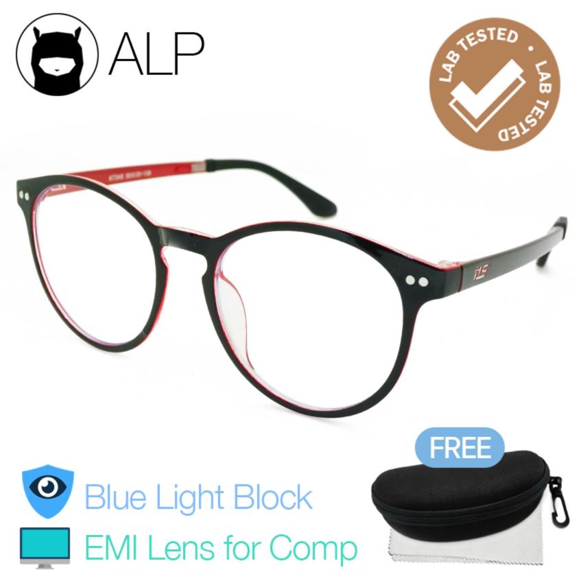 ALP EMI Glasses แว่นกรองแสงคอมพิวเตอร์ แว่นกรองแสงสีฟ้า เลนส์ EMI Vintage Oval Style รุ่น ALP-E017-BKS-RD-EMI (Black/Clear)