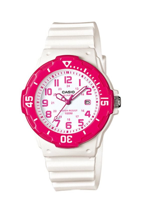 Casio Standard นาฬิกาข้อมือผู้หญิง สีขาว/ชมพู สายเรซิ่น รุ่น LRW-200H-4BVDF