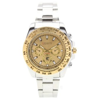 ราคา CONAVIN นาฬิกาข้อมือผู้ชาย ระบบ Quartz สายสแตนเลส เรือนเหล็ก ขอบทอง กันน้ำ รุ่น DAT-793K