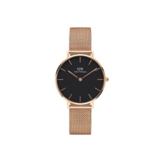 Daniel Wellington DW00100161 Classic Petite Melrose 32mm นาฬิกาข้อมือ นาฬิกาแฟชั่น ผู้หญิง เหล็กสาน สีทองแดง Fashion Black Dial Mesh Strap Women Watch - Rose Gold Case Mesh Strap