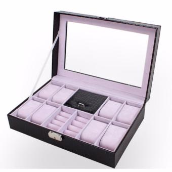 FancyBox ตู้นาฬิกาไม้บุหนัง ฝากระจก สีดำลายหนังจระเข้ ใส่นาฬิกา 8 เรือน + กล่องใส่เครื่องประดับ ใส่แหวน FancyBox ตู้นาฬิกาไม้บุหนัง ฝากระจก สีดำลายหนังจระเข้ ใส่นาฬิกา 8 เรือน + กล่องใส่เครื่องประดับ ใส่แหวน