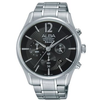 ALBA Chronograph นาฬิกาข้อมือผู้ชาย สีดำ/เงิน สายสแตนเลส รุ่น AT3879X1 ALBA Chronograph นาฬิกาข้อมือผู้ชาย สีดำ/เงิน สายสแตนเลส รุ่น AT3879X1