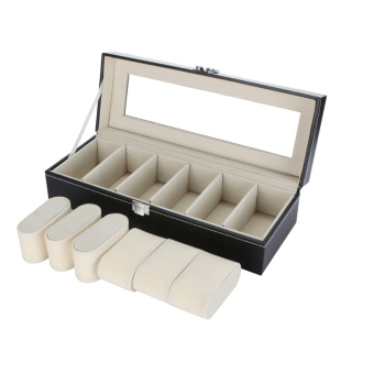 กล่องหนังPU สำหรับเก็บเครื่องประดับ สีดำ 6 ช่อง กล่องหนังPU สำหรับเก็บเครื่องประดับ สีดำ 6 ช่อง