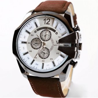 MEGA Luxury Quartz Waterproof Leather Watchband Outdoor Fashion Analog Wristwatch หรูหรานาฬิกาข้อมือ สายหนัง กันน้ำ รุ่น MG0018 (White/Dark Brown) MEGA Luxury Quartz Waterproof Leather Watchband Outdoor Fashion Analog Wristwatch หรูหรานาฬิกาข้อมือ สายหนัง กันน้ำ รุ่น MG0018 (White/Dark Brown)