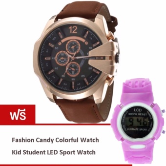 MEGA Luxury Quartz Waterproof Leather Watchband Outdoor Fashion Sport Watch หรูหรานาฬิกาข้อมือ สายหนัง กันน้ำ รุ่น MG0018 (Gold/Dark Brown) (ฟรี Lady Fashion Quartz Watch Leopard Artificial Leather Strap)(Brown) MEGA Luxury Quartz Waterproof Leather Watchband Outdoor Fashion Sport Watch หรูหรานาฬิกาข้อมือ สายหนัง กันน้ำ รุ่น MG0018 (Gold/Dark Brown) (ฟรี Lady Fashion Quartz Watch Leopard Artificial Leather Strap)(Brown)