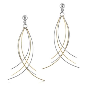 555jewelry ต่างหูแบบแป้นเสียบ สแตนเลส เส้นเล็ก รุ่น MNC-ER026-B1 - Steel/Yellow Gold 555jewelry ต่างหูแบบแป้นเสียบ สแตนเลส เส้นเล็ก รุ่น MNC-ER026-B1 - Steel/Yellow Gold
