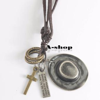 A-shop สร้อยคอสายหนังพร้อมจี้ หมวกคาวบอย ไม้กางเขน แหวนกลม ป้ายเหล็ก สไตล์วินเทจ Necklace02L0301 A-shop สร้อยคอสายหนังพร้อมจี้ หมวกคาวบอย ไม้กางเขน แหวนกลม ป้ายเหล็ก สไตล์วินเทจ Necklace02L0301