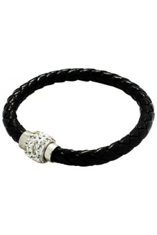 Sanwood หนังเทียมคลุมเข็มขัดสร้อยข้อมือแม่เหล็กพลอยสีดำ Sanwood หนังเทียมคลุมเข็มขัดสร้อยข้อมือแม่เหล็กพลอยสีดำ