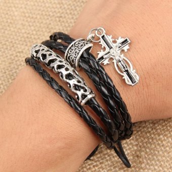 จี้สร้อยข้อมือถักแบบโบราณหญิงข้ามเพศชายสายสายกำไล (สีดำ) จี้สร้อยข้อมือถักแบบโบราณหญิงข้ามเพศชายสายสายกำไล (สีดำ)