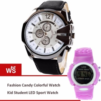 MEGA Luxury Quartz Waterproof Leather Watchband Outdoor Fashion Sport Watch หรูหรานาฬิกาข้อมือ สายหนัง กันน้ำ รุ่น MG0018 (White/Black) (ฟรี Lady Fashion Quartz Watch Leopard Artificial Leather Strap)(White) MEGA Luxury Quartz Waterproof Leather Watchband Outdoor Fashion Sport Watch หรูหรานาฬิกาข้อมือ สายหนัง กันน้ำ รุ่น MG0018 (White/Black) (ฟรี Lady Fashion Quartz Watch Leopard Artificial Leather Strap)(White)