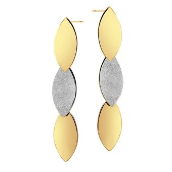 555jewelry ต่างหูแบบก้านเสียบ รูปทรงใบไม้ 3 ใบ รุ่น MNC-ER120-B5 - Steel/Yellow Gold 555jewelry ต่างหูแบบก้านเสียบ รูปทรงใบไม้ 3 ใบ รุ่น MNC-ER120-B5 - Steel/Yellow Gold