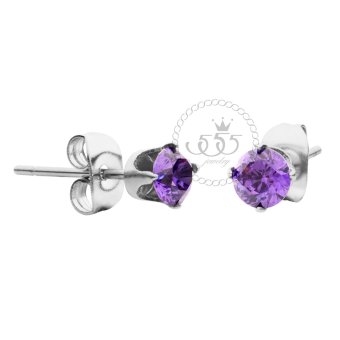 555jewelry ต่างหู สแตนเลสสตีล - ต่างหูก้านเสียบ CZ กลมสวยงาม (สี - สตีล/CZ ม่วง) รุ่น MNC-ER430-A5 555jewelry ต่างหู สแตนเลสสตีล - ต่างหูก้านเสียบ CZ กลมสวยงาม (สี - สตีล/CZ ม่วง) รุ่น MNC-ER430-A5