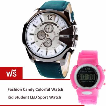 MEGA Luxury Quartz Waterproof Leather Watchband Outdoor Fashion Sport Watch หรูหรานาฬิกาข้อมือ สายหนัง กันน้ำ รุ่น MG0018 (White/Blue) (ฟรี Lady Fashion Quartz Watch Leopard Artificial Leather Strap)(Blue) MEGA Luxury Quartz Waterproof Leather Watchband Outdoor Fashion Sport Watch หรูหรานาฬิกาข้อมือ สายหนัง กันน้ำ รุ่น MG0018 (White/Blue) (ฟรี Lady Fashion Quartz Watch Leopard Artificial Leather Strap)(Blue)