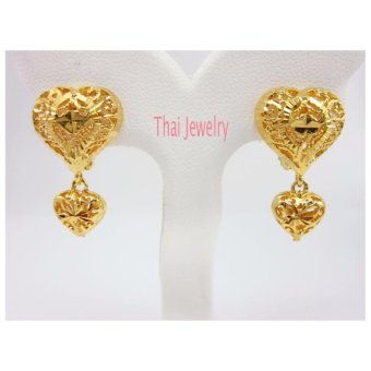Thai Jewelry ต่างหูทอง ฉลุลายหัวใจ ห่วง ห้อยหัวใจ งานชุบทองไมครอน หุ้มทอง 100% Thai Jewelry ต่างหูทอง ฉลุลายหัวใจ ห่วง ห้อยหัวใจ งานชุบทองไมครอน หุ้มทอง 100%