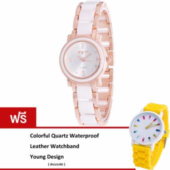 MEGA Fashion Quartz Waterproof Wristwatch หรูหราแฟชั่นนาฬิกาข้อมือผู้หญิง เทคโนโลยีเซรามิก รุ่น MG0009 (White/Gold)(ฟรี Colorful Quartz Waterproof Silicon Strap Young Fashion Watch)(White) MEGA Fashion Quartz Waterproof Wristwatch หรูหราแฟชั่นนาฬิกาข้อมือผู้หญิง เทคโนโลยีเซรามิก รุ่น MG0009 (White/Gold)(ฟรี Colorful Quartz Waterproof Silicon Strap Young Fashion Watch)(White)