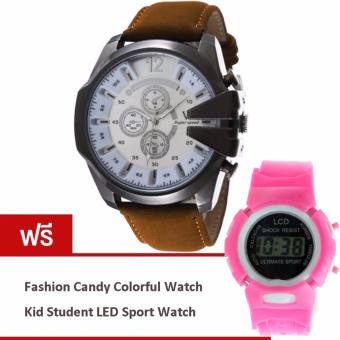 MEGA Luxury Quartz Waterproof Leather Watchband Outdoor Fashion Sport Watch หรูหรานาฬิกาข้อมือ สายหนัง กันน้ำ รุ่น MG0018 (White/Brown) (ฟรี Fashion Candy Colorful Kid Student Sport LED Watch) MEGA Luxury Quartz Waterproof Leather Watchband Outdoor Fashion Sport Watch หรูหรานาฬิกาข้อมือ สายหนัง กันน้ำ รุ่น MG0018 (White/Brown) (ฟรี Fashion Candy Colorful Kid Student Sport LED Watch)