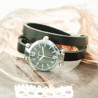 Kimio นาฬิกาข้อมือผู้หญิงสายหนังแท้พัน 2 ทบ รุ่น KM-545-BK-BK สีดำ Kimio นาฬิกาข้อมือผู้หญิงสายหนังแท้พัน 2 ทบ รุ่น KM-545-BK-BK สีดำ