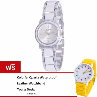 MEGA Fashion Quartz Waterproof Wristwatch หรูหราแฟชั่นนาฬิกาข้อมือผู้หญิง เทคโนโลยีเซรามิก รุ่น MG0009 (White/Silver)(ฟรี Colorful Quartz Waterproof Silicon Strap Young Fashion Watch)(White) MEGA Fashion Quartz Waterproof Wristwatch หรูหราแฟชั่นนาฬิกาข้อมือผู้หญิง เทคโนโลยีเซรามิก รุ่น MG0009 (White/Silver)(ฟรี Colorful Quartz Waterproof Silicon Strap Young Fashion Watch)(White)