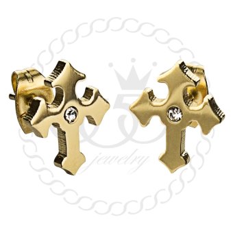 555jewelry เครื่องประดับ ผู้หญิง ต่างหูสตั๊ด สแตนเลสสตีล - ต่างหูสตั๊ดรูปไม้กางเขน สีทอง ประดับ CZ สีขาว รุ่น MNC-ER576-B (ER35) 555jewelry เครื่องประดับ ผู้หญิง ต่างหูสตั๊ด สแตนเลสสตีล - ต่างหูสตั๊ดรูปไม้กางเขน สีทอง ประดับ CZ สีขาว รุ่น MNC-ER576-B (ER35)