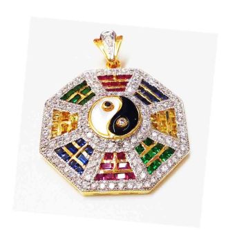 Thai Jewelry จี้หยินหยาง ประดับเพชรและพลอยสวิส ทับทิม ไพลิน บุษราคัม มรกต งานไมครอน ชุบทองคำแท้ Thai Jewelry จี้หยินหยาง ประดับเพชรและพลอยสวิส ทับทิม ไพลิน บุษราคัม มรกต งานไมครอน ชุบทองคำแท้