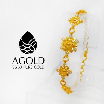 AGOLD ST24 สร้อยข้อมือลายดอก ฝังเพชร ทองแท้ 96.5% น้ำหนัก 2 สลึง AGOLD ST24 สร้อยข้อมือลายดอก ฝังเพชร ทองแท้ 96.5% น้ำหนัก 2 สลึง