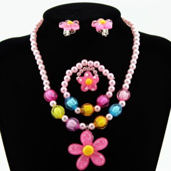 ลาวี 4ชิ้นดอกไม้สร้อยคอสร้อยข้อมือไข่มุกเทียมดวงรอบชุดเด็กแบบเหน็บ (สีชมพู) ลาวี 4ชิ้นดอกไม้สร้อยคอสร้อยข้อมือไข่มุกเทียมดวงรอบชุดเด็กแบบเหน็บ (สีชมพู)