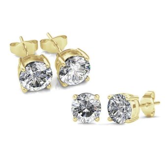 Diva Designs ต่างหู คริสตัล Cubic Zirconia 4-Prong-Solitaire-Studs Gold Plated 6 mm Diva Designs ต่างหู คริสตัล Cubic Zirconia 4-Prong-Solitaire-Studs Gold Plated 6 mm