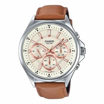 Casio Standard นาฬิกาข้อมือผู้ชาย สายหนังสีน้ำตาล รุ่น MTP-E303L-9AVDF (White) Casio Standard นาฬิกาข้อมือผู้ชาย สายหนังสีน้ำตาล รุ่น MTP-E303L-9AVDF (White)
