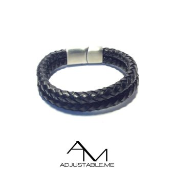 Adjustable Me สร้อยข้อมือถัก หนังวัวแท้ 100% ตัวล็อคสแตนเลส Double Rock Leather - Black Adjustable Me สร้อยข้อมือถัก หนังวัวแท้ 100% ตัวล็อคสแตนเลส Double Rock Leather - Black