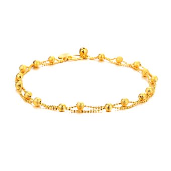 TANITTgems สร้อยข้อเท้าทองเส้นคู่ลายไข่ปลาประดับจี้กลม TANITTgems สร้อยข้อเท้าทองเส้นคู่ลายไข่ปลาประดับจี้กลม