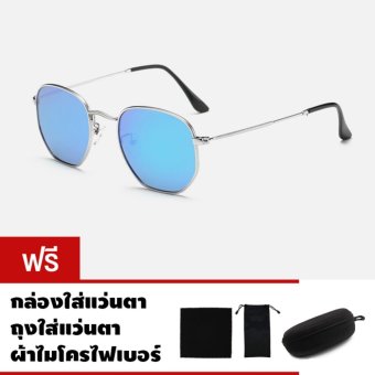 CAZP Sunglasses แว่นกันแดด ทรงหกเหลี่ยม Hexagonal Flat Lenses รุ่น 3548 Polarized กรอบเงิน/เลนส์ปรอทสีน้ำเงิน (Silver/Blue Mirrored) 50mm CAZP Sunglasses แว่นกันแดด ทรงหกเหลี่ยม Hexagonal Flat Lenses รุ่น 3548 Polarized กรอบเงิน/เลนส์ปรอทสีน้ำเงิน (Silver/Blue Mirrored) 50mm