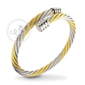 555jewelry กำไลข้อมือลาย Twisted rope สี ทองสลับสตีลเงิน รุ่น MNC-BG251-B1 - กำไลข้อมือเรียบ ดีไซน์ไขว้ สแตนเลสสตีล 555jewelry กำไลข้อมือลาย Twisted rope สี ทองสลับสตีลเงิน รุ่น MNC-BG251-B1 - กำไลข้อมือเรียบ ดีไซน์ไขว้ สแตนเลสสตีล