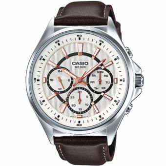 Casio Standard นาฬิกาข้อมือผู้ชาย สีเงิน สายหนัง รุ่น MTP-E303L-7AVDF Casio Standard นาฬิกาข้อมือผู้ชาย สีเงิน สายหนัง รุ่น MTP-E303L-7AVDF
