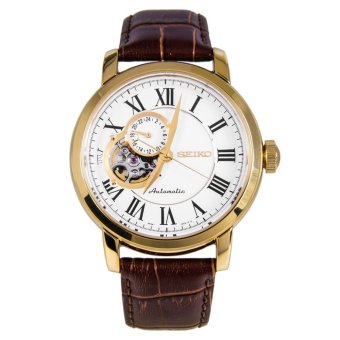 Seiko นาฬิกาข้อมือผู้ชาย Automatic White Dial Stainless Steel Gold Tone Brown Leather Band SSA232K1 Seiko นาฬิกาข้อมือผู้ชาย Automatic White Dial Stainless Steel Gold Tone Brown Leather Band SSA232K1